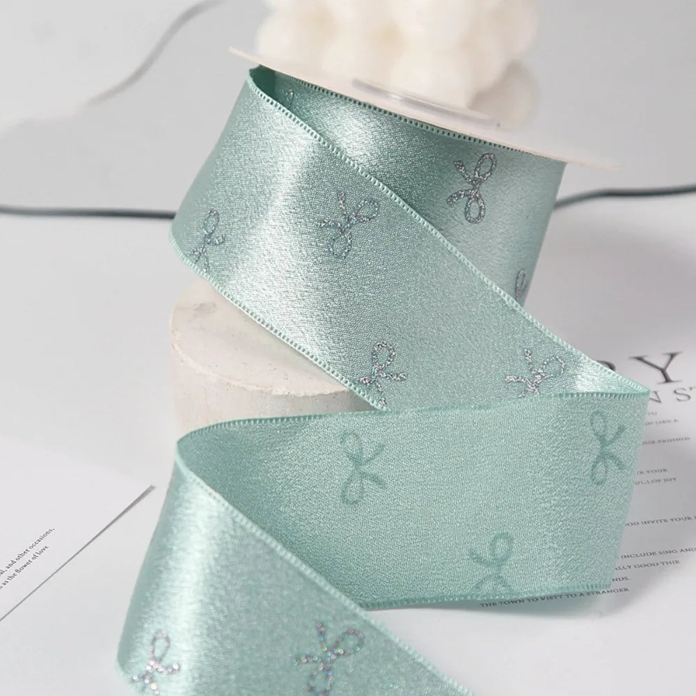 Silver Foil Bow Print Ribbon 40mm 10 Yards – Gift Wrapping Craft Ribbon Richie's Green 4cm