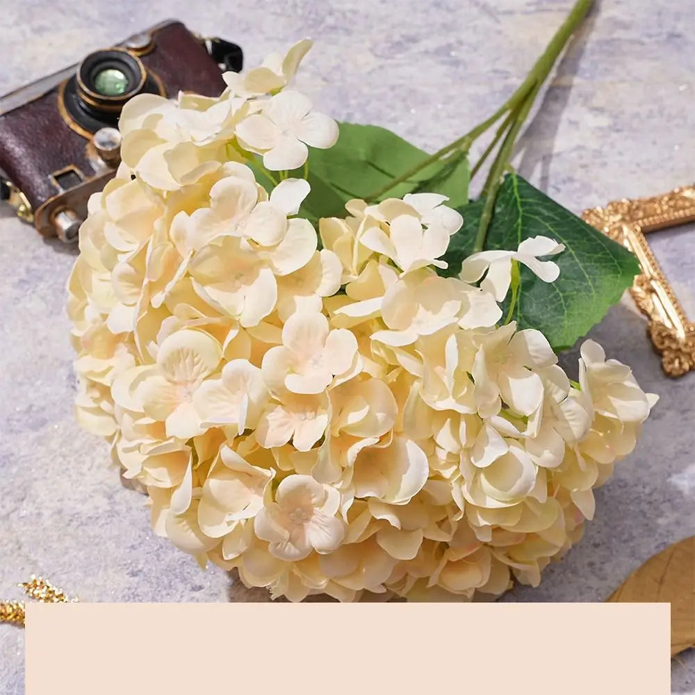 5-Head Artificial Hydrangea Silk Fake Flowers for Wedding & Decor Artificial Flowers Richie's Champagne
