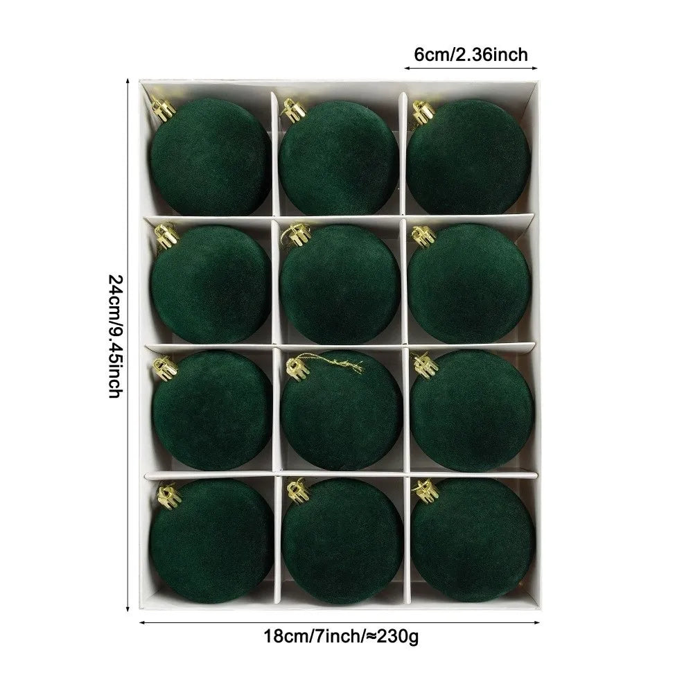 12pcs Flocked Christmas Ball Ornaments Vintage 6cm Set Christmas Ball Ornaments Richie's Dark Green