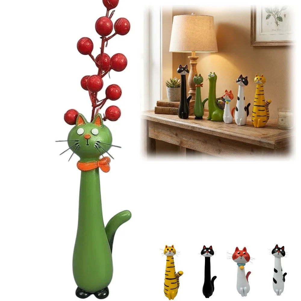 Boho Cat-Shaped Resin Vase – Kitty Figurine Shelf Desk Decor Decorative Resin Vase Richie's