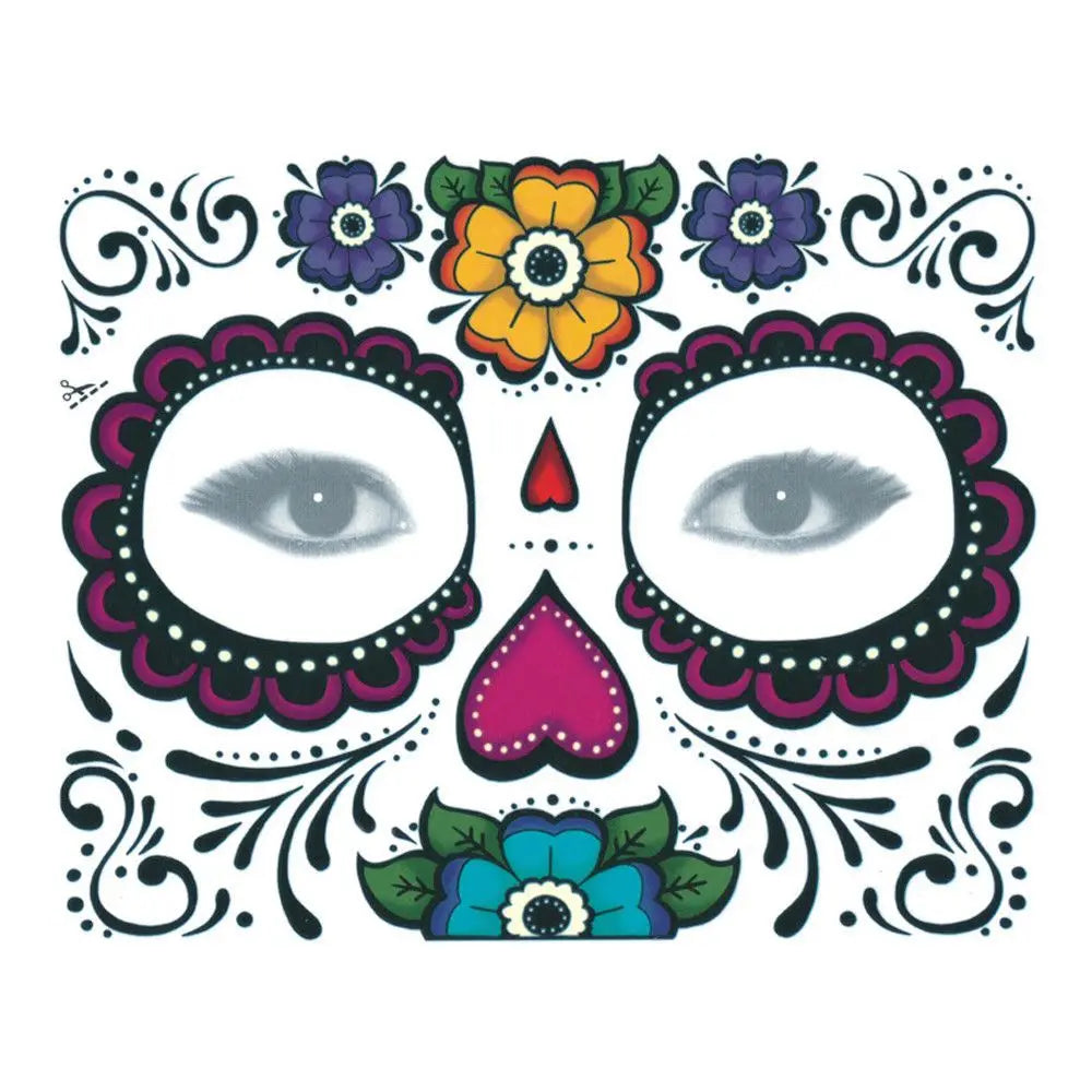 Skull Face Waterproof Temporary Tattoo Stickers – Halloween Temporary Tattoo Stickers Richie's T-006