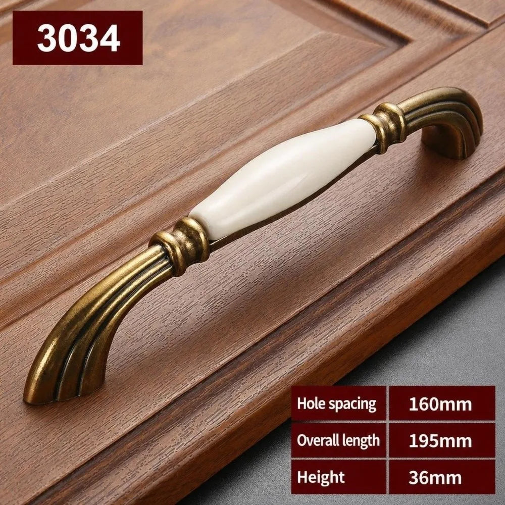 Zinc Alloy Ceramic Cabinet Pulls Antique Gold Drawer Handles Cabinet Pulls Richie's 3034-160mm