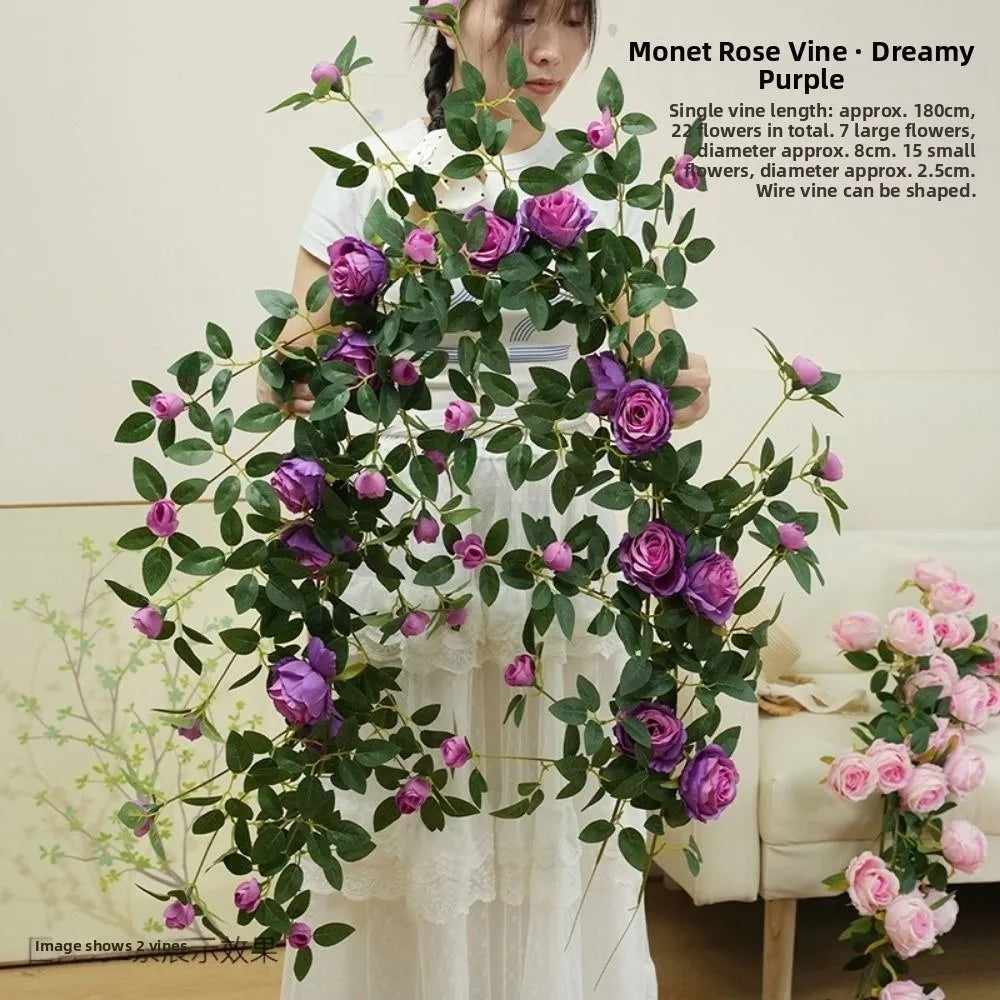 Artificial Silk Rose Vine 1.8m 22 Heads Wall Decor – 9 Colors Artificial Flower Vine Richie's Purple