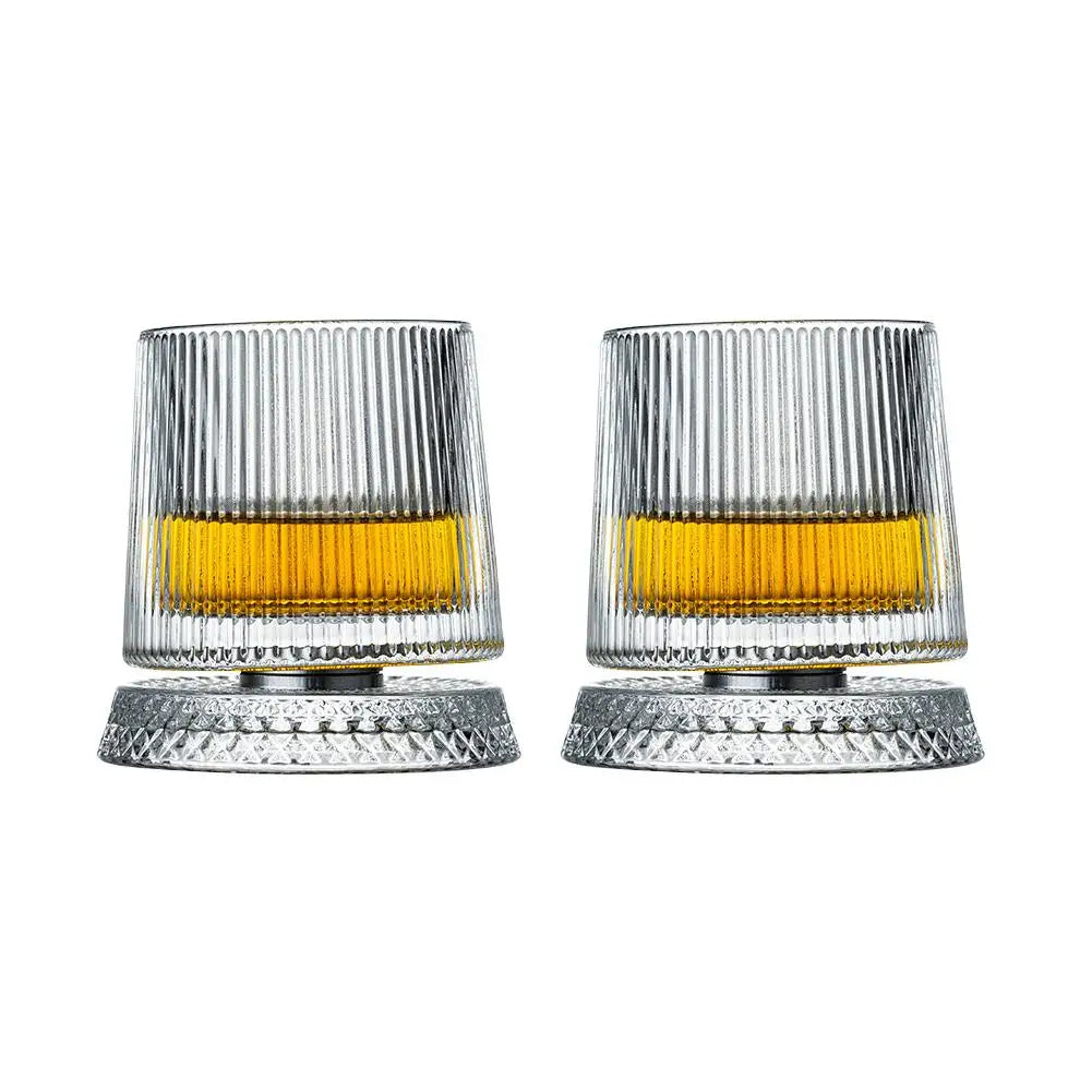 360° Rotating Whiskey Glass Spinning Crystal Tumbler Set of 2 Whiskey Glass Set Richie's B