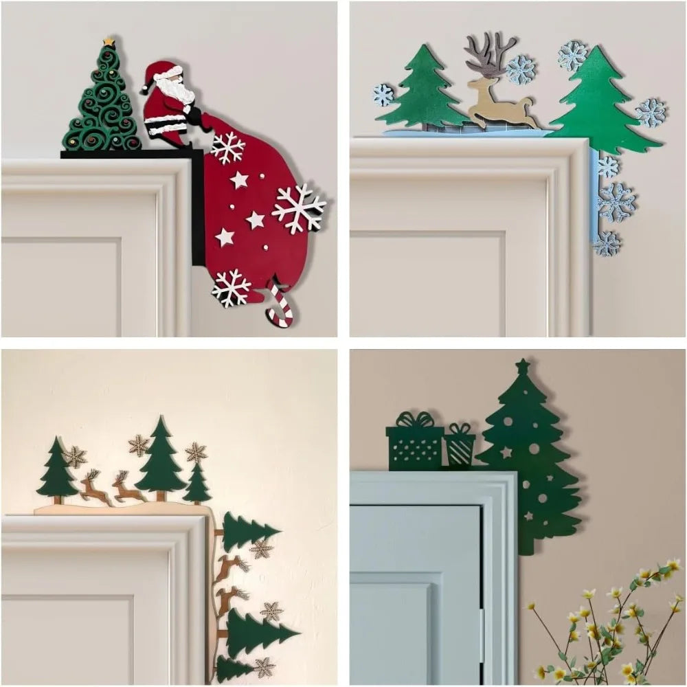 Christmas Wooden Door Corner Decor – Santa Snowman Reindeer Sign Christmas Door Decor Richie's