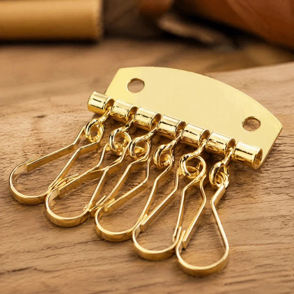 6-Hook Key Row Organizer Clasp – Gold & Bronze DIY Leather Keychain Hardware Richie's
