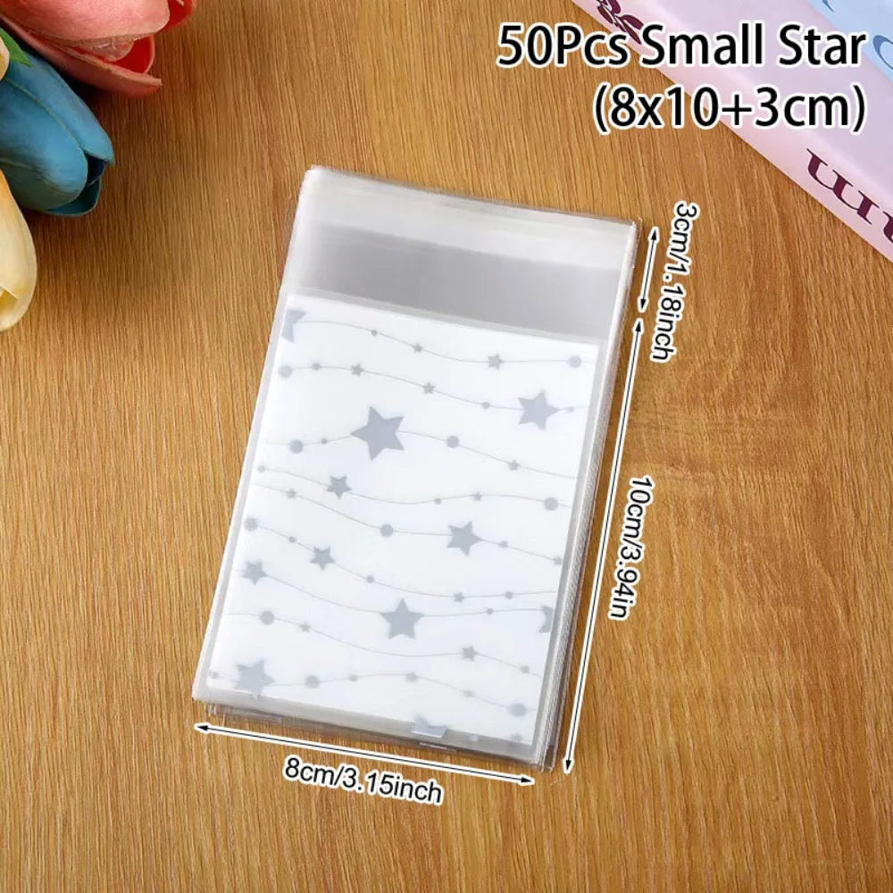 50Pcs Clear Self-Adhesive Photocard Sleeves Star Bowknot Print Card Sleeve Holder Richie's 5x5x5cm Small Star