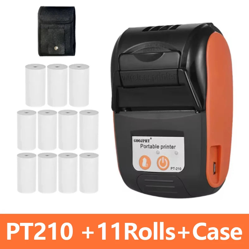 GOOJPRT PT-210 58mm Bluetooth Thermal Printer | Android iOS Bluetooth Thermal Printer Richie's Orange 11 Rolls Bag