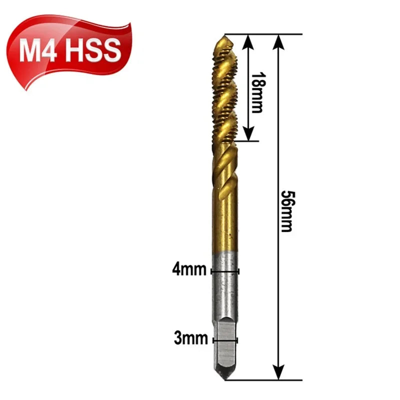HSS Titanium Spiral Flute Thread Tap M3 M4 M5 M6 M8 Metric Thread Tap Richie's M4