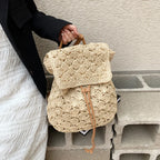 Women's Woven Straw Rattan Backpack | Boho Beach Rucksack Woven Straw Backpack Richie's