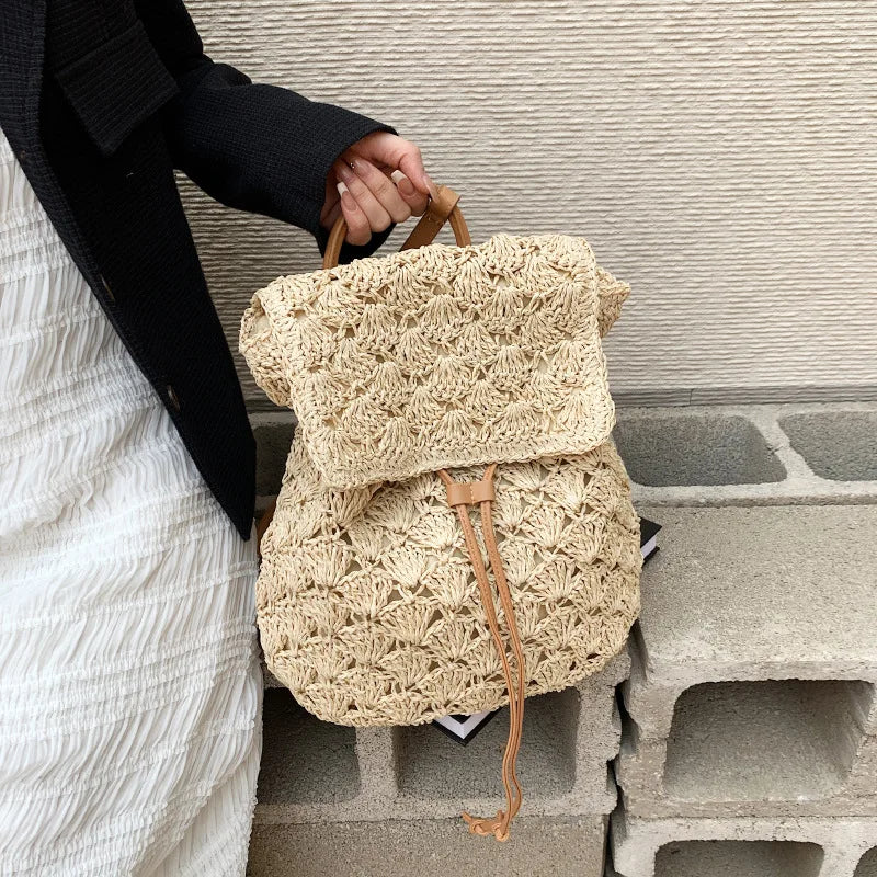 Women's Woven Straw Rattan Backpack | Boho Beach Rucksack Woven Straw Backpack Richie's