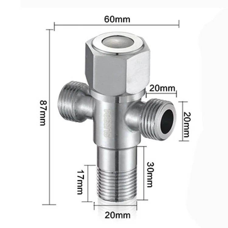Stainless Steel Two-Way Angle Valve G1/2 Thread Faucet Fitting Plumbing Angle Valve Richie's silver