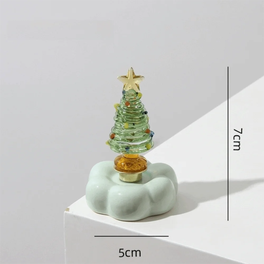 Glass Christmas Tree Figurine with Rotating Ceramic Base | Mini Christmas Figurine Richie's Green
