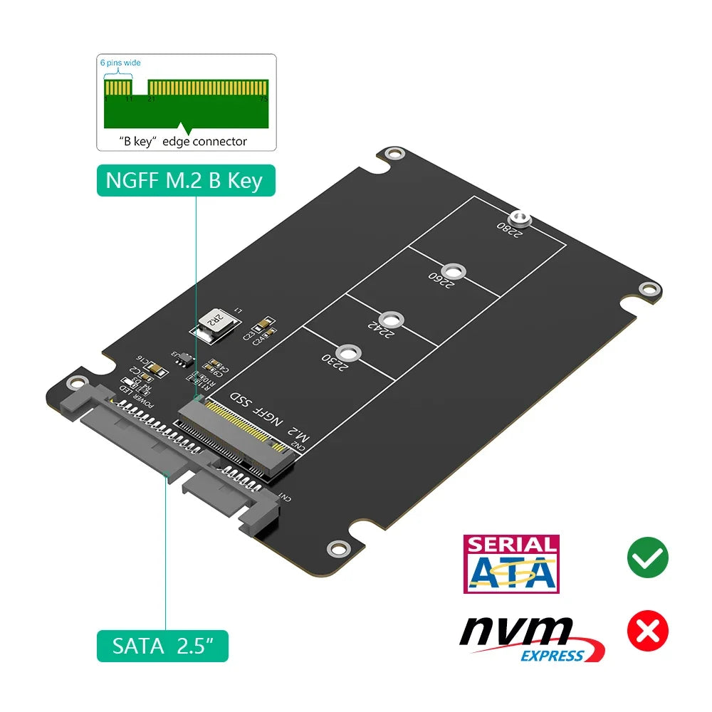 M.2 NGFF to 2.5" SATA Enclosure B&M Key Adapter 7mm Case SSD Drive Adapter Richie's