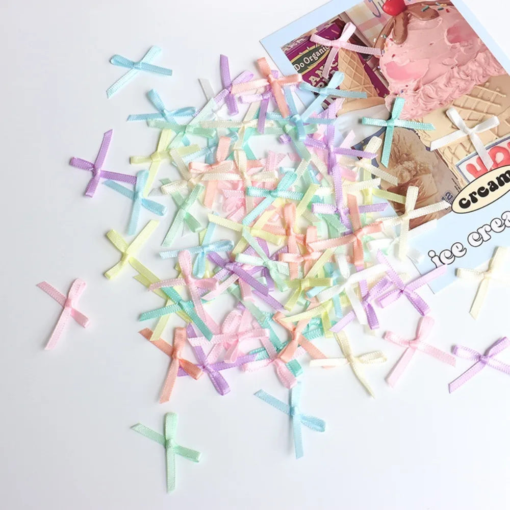 100pcs Mini Ribbon Bows 2x3cm DIY Gift Wrapping Craft Decoration Craft Ribbon Bows Richie's Mixed Color 1 L