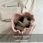 Silver Pleated Drawstring Bucket Bag – Soft PU Leather Purse Shoulder Bucket Bag Richie's