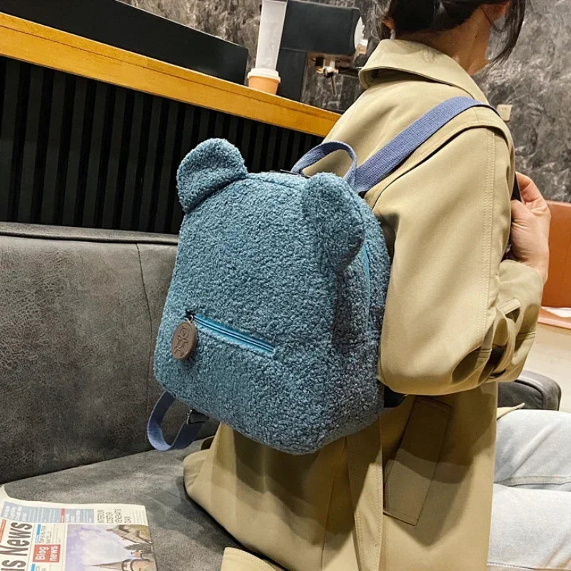Bear Ear Fleece Backpack for Kids Girls – Cute Plush Daypack Kids Plush Backpack Richie's