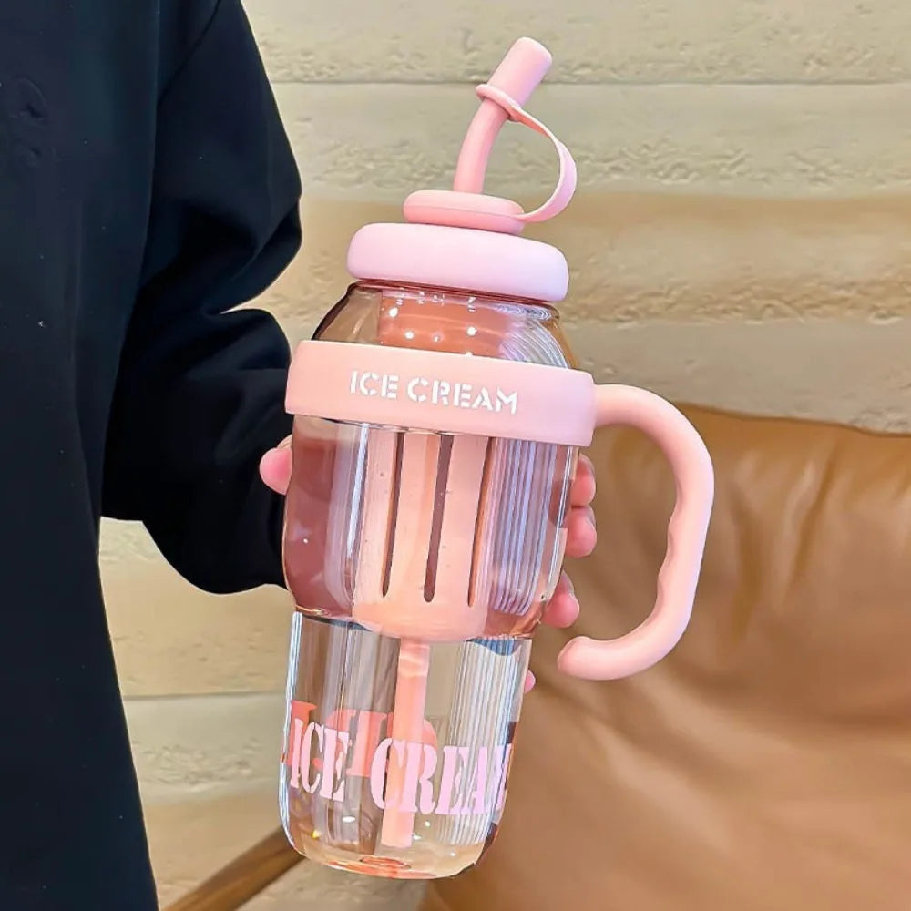 1200ml Leakproof Sports Water Bottle with Straw & Handle Sports Water Bottle Richie's Pink