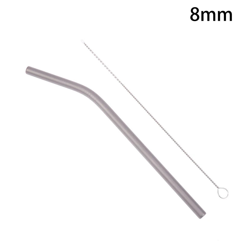 Pure Titanium Reusable Drinking Straws with Cleaning Brush Titanium Drinking Straws Richie's 8x215mm bend