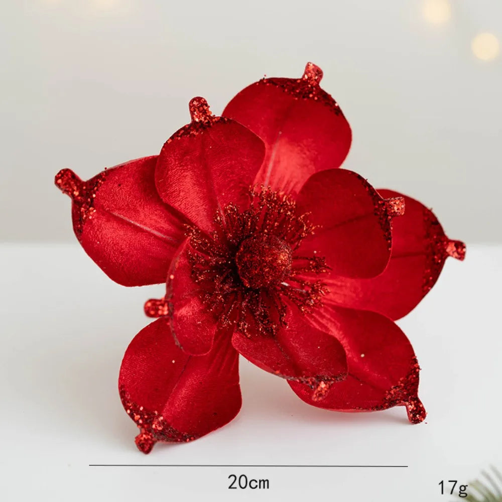 20cm Christmas Artificial Glitter Flowers Xmas Tree Ornaments Christmas Tree Ornament Richie's Red