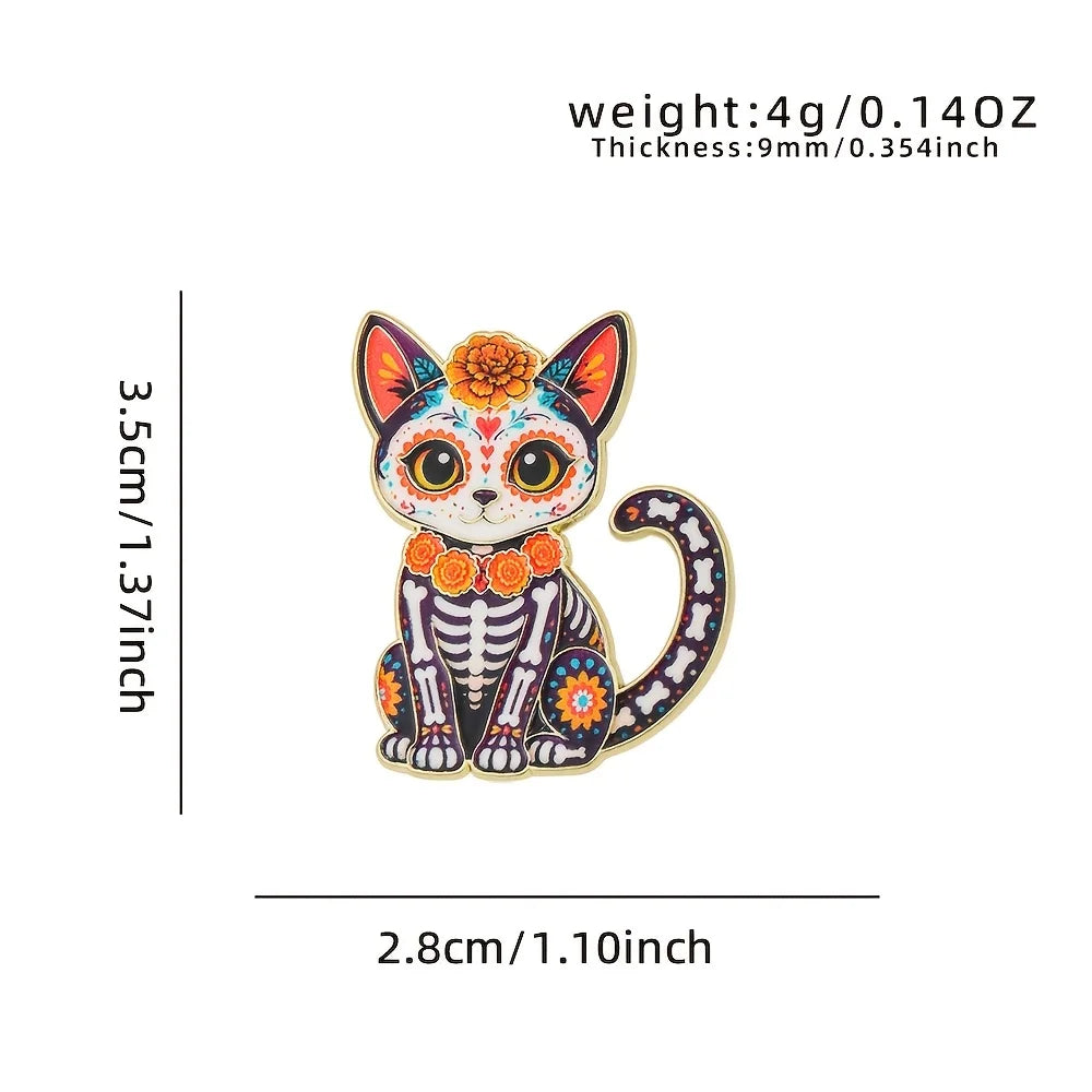 Day of the Dead Skeleton Cat Enamel Pin | Día de Muertos Enamel Lapel Pin Richie's