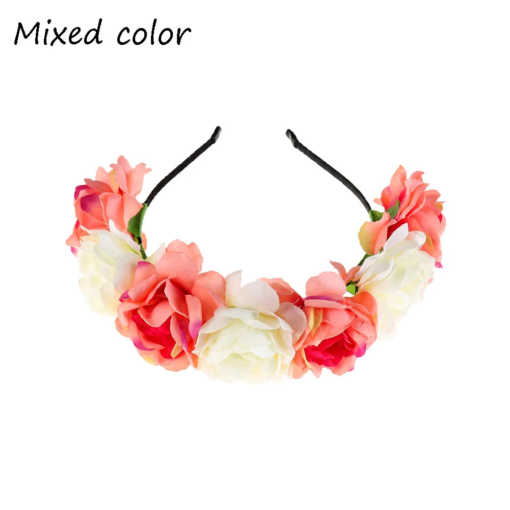 Women Flower Headband Boho Floral Head Hoop Wedding Party Floral Headband Richie's Mixed color