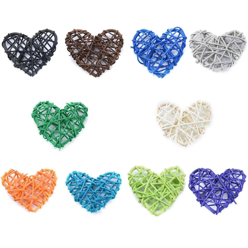 10PCS Rattan Ball Star Heart Moon Fish Xmas Tree Ornaments Christmas Ornaments Richie's 7cm heart-multicolor