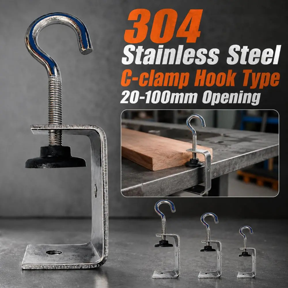 304 Stainless Steel C-Clamp Hook Adjustable 20–100mm | Hardware C-Clamp Hardware Richie's