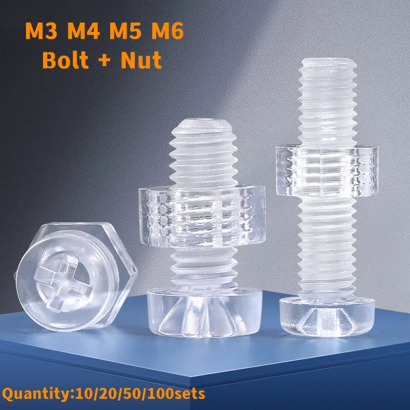 M3–M6 Clear Acrylic Screws & Nuts | Transparent Phillips Sets Plastic Screw Nut Set Richie's 100 sets M6x8