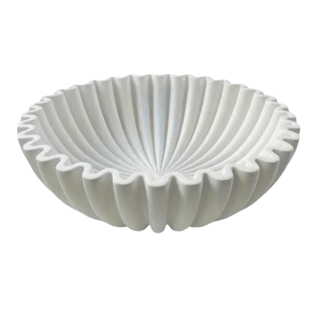 White Resin Fluted Decorative Bowl | Scalloped Ruffle Design Decorative Bowl Richie's Light Grey