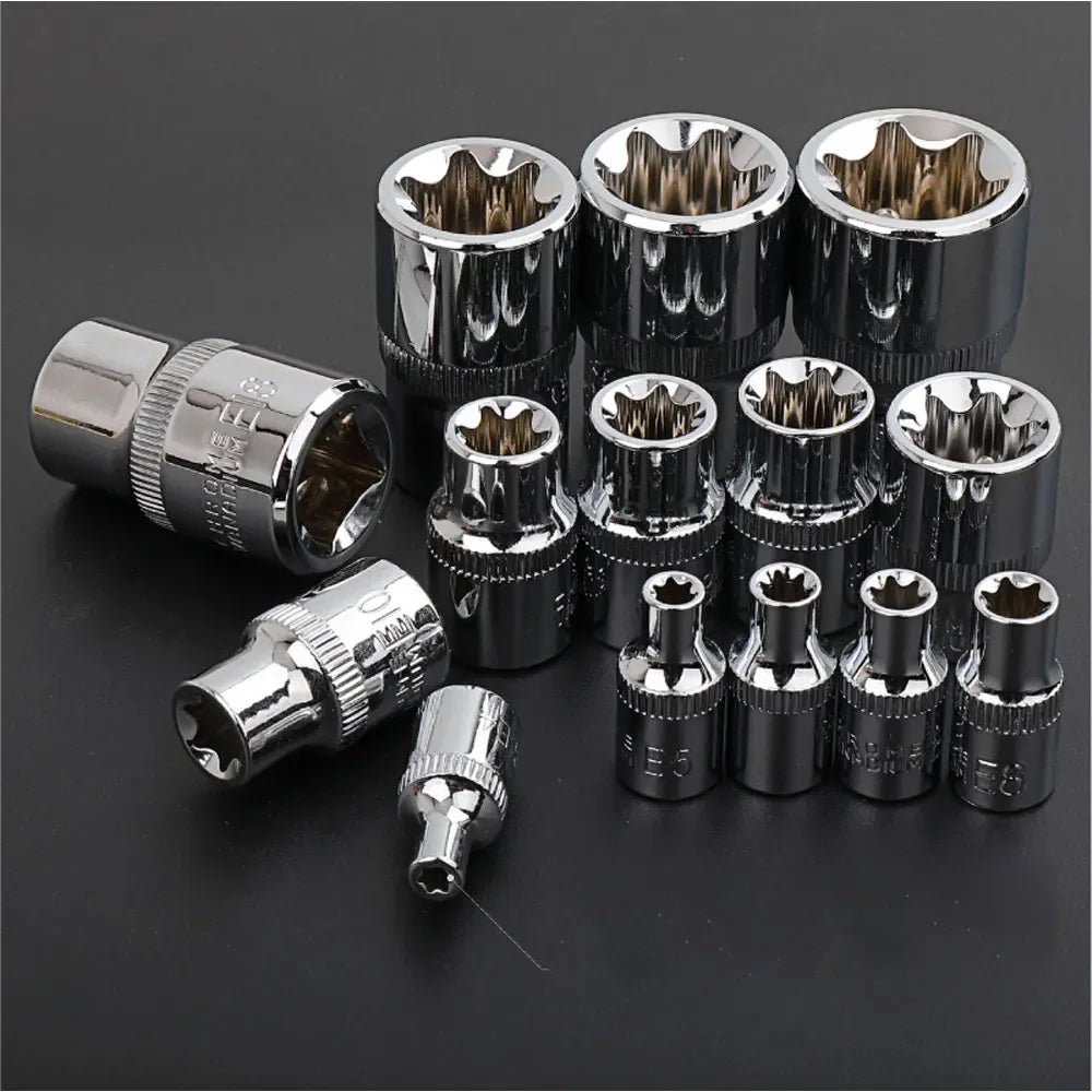 14Pc Female E-TORX Star Socket Set E4–E24 | 3 Drive Sizes Socket Set Richie's