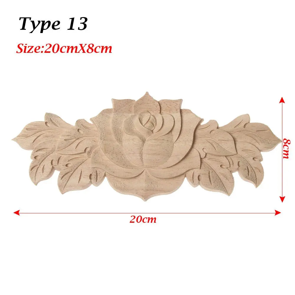 Unpainted Wood Carved Rose Flower Applique Furniture Ornament Wood Carved Applique Richie's type 13-20cmX8cm-