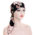 Women's Printed Pre-Tied Turban Cap Hijab Headscarf Bandana Turban Headscarf Cap Richie's black pink flower