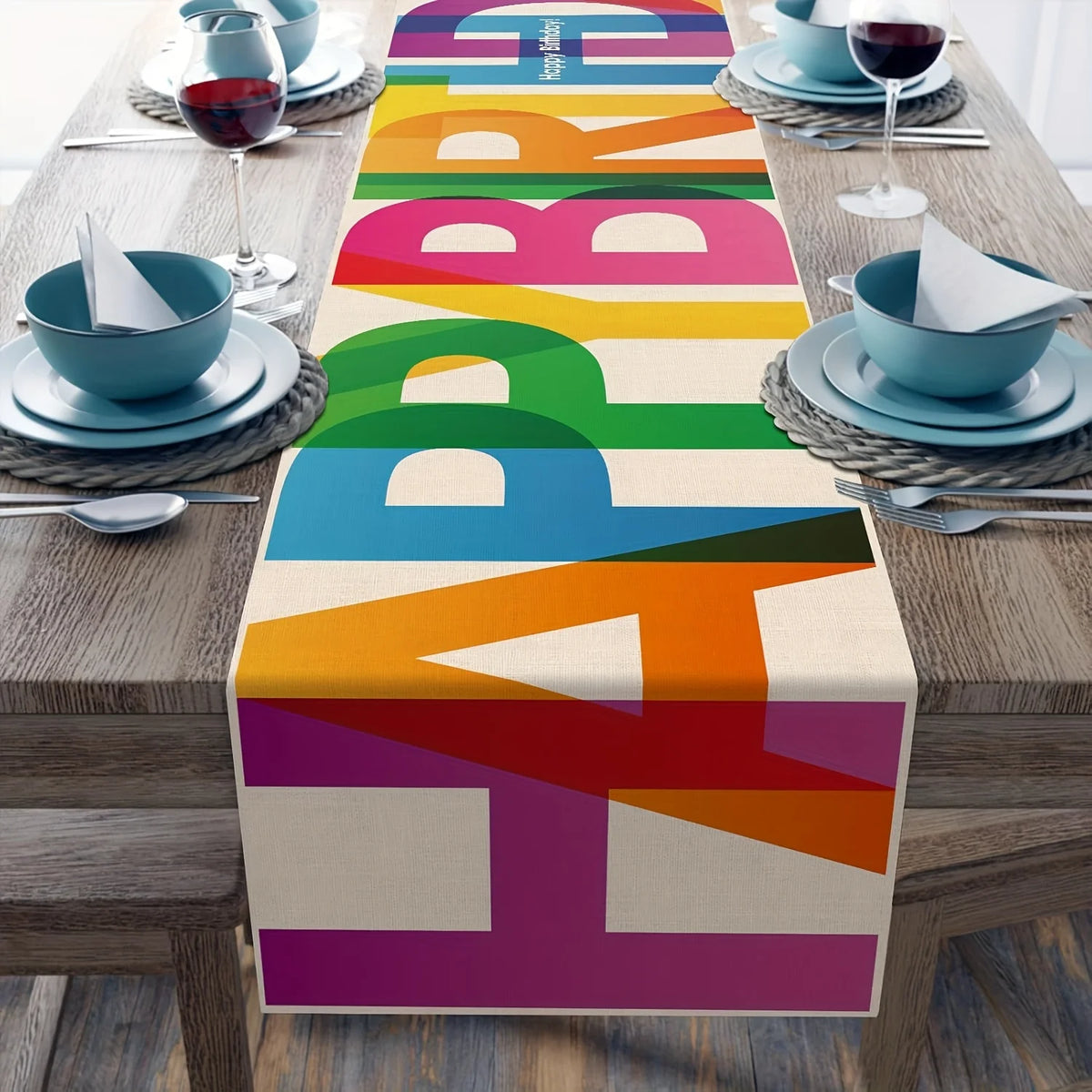 Happy Birthday Linen Table Runner – Colorful Party Decoration Table Runner Richie's