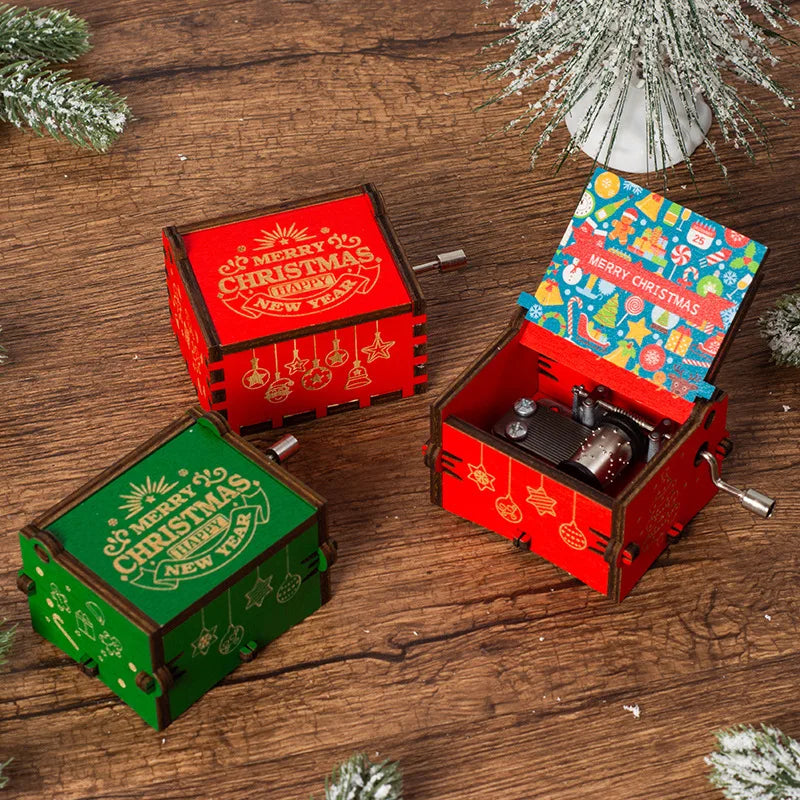 Wooden Hand Crank Music Box – Christmas Theme Holiday Gift Music Box Richie's