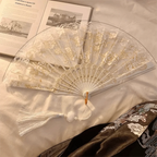 Floral Lace Foldable Hand Fan with Tassel – Dance & Party Decorative Hand Fan Richie's White