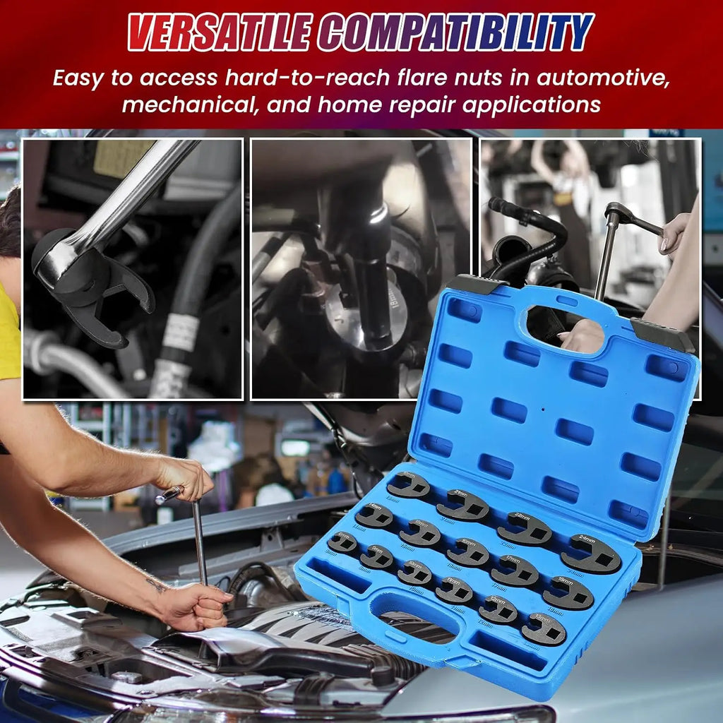 15pc Metric Crowfoot Wrench Set 3/8" & 1/2" Drive 8–24mm Crowfoot Wrench Set Richie's