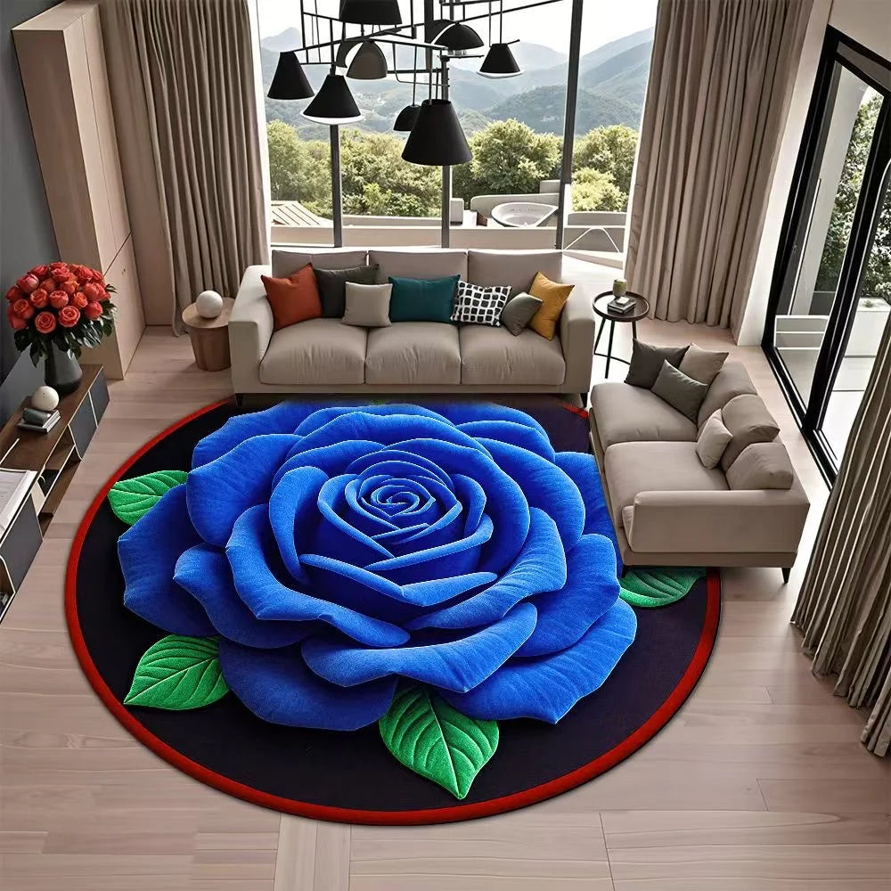Non-Slip Round Rose Floor Mat 3D Flower Carpet 23.6" Decorative Floor Mat Richie's Blue