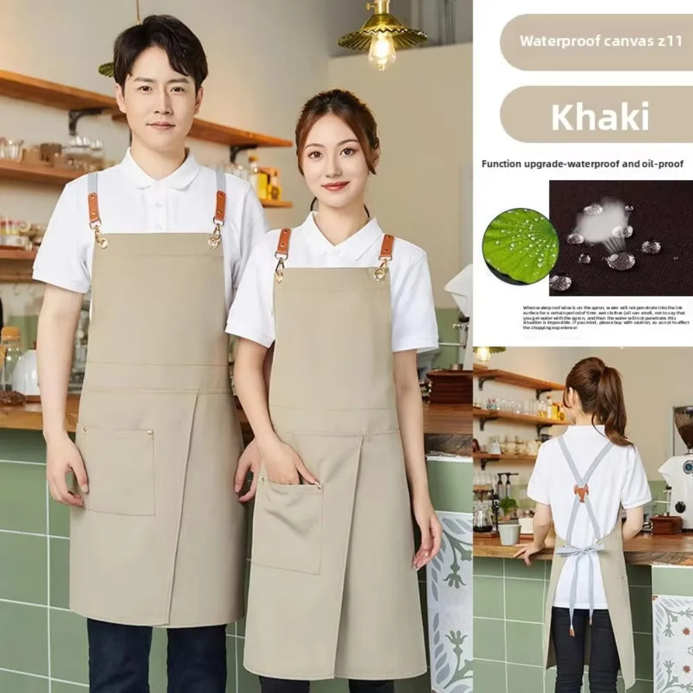 Waterproof Canvas Sleeveless Apron – Kitchen & Cafe Work Canvas Work Apron Richie's Khaki