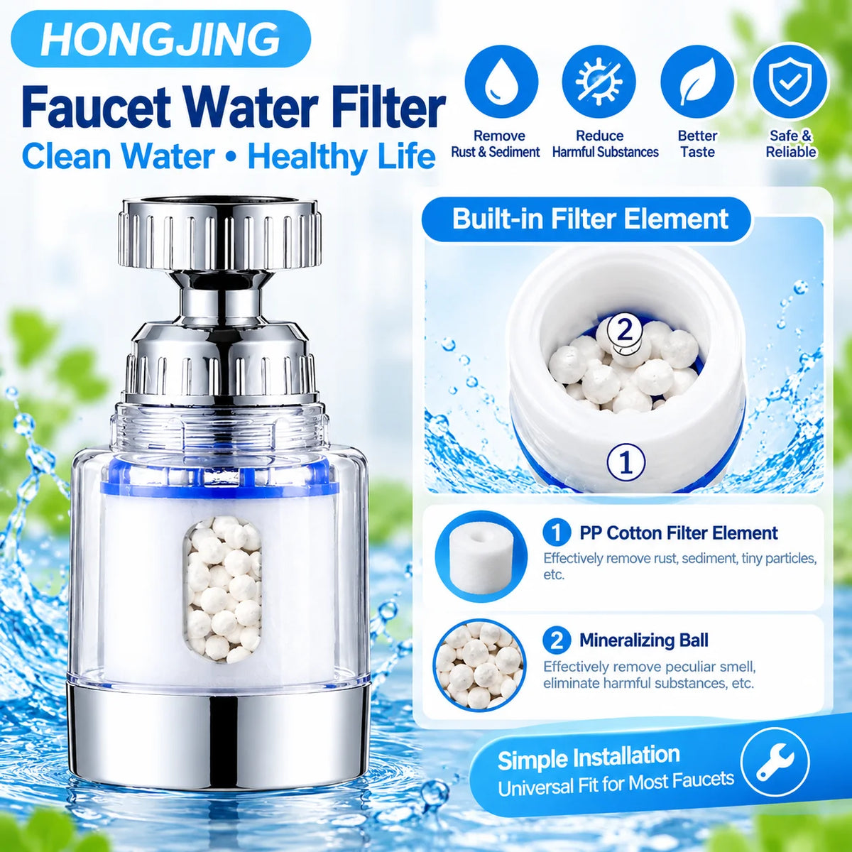 Splash-Proof Faucet Filter Aerator & Water Booster Extender Faucet Aerator Extender Richie's