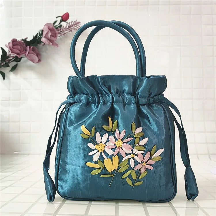 Women Embroidery Flower Cosmetic Bag – Ethnic Mini Purse & Pouch Cosmetic Pouch Richie's Blue