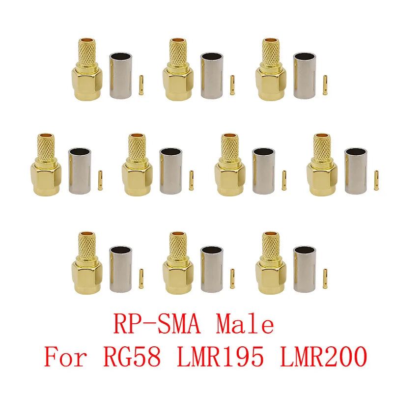 10Pcs RP-SMA Male RF Connector for RG58 LMR195 LMR200 Cable RF Coax Connector Richie's Default Title