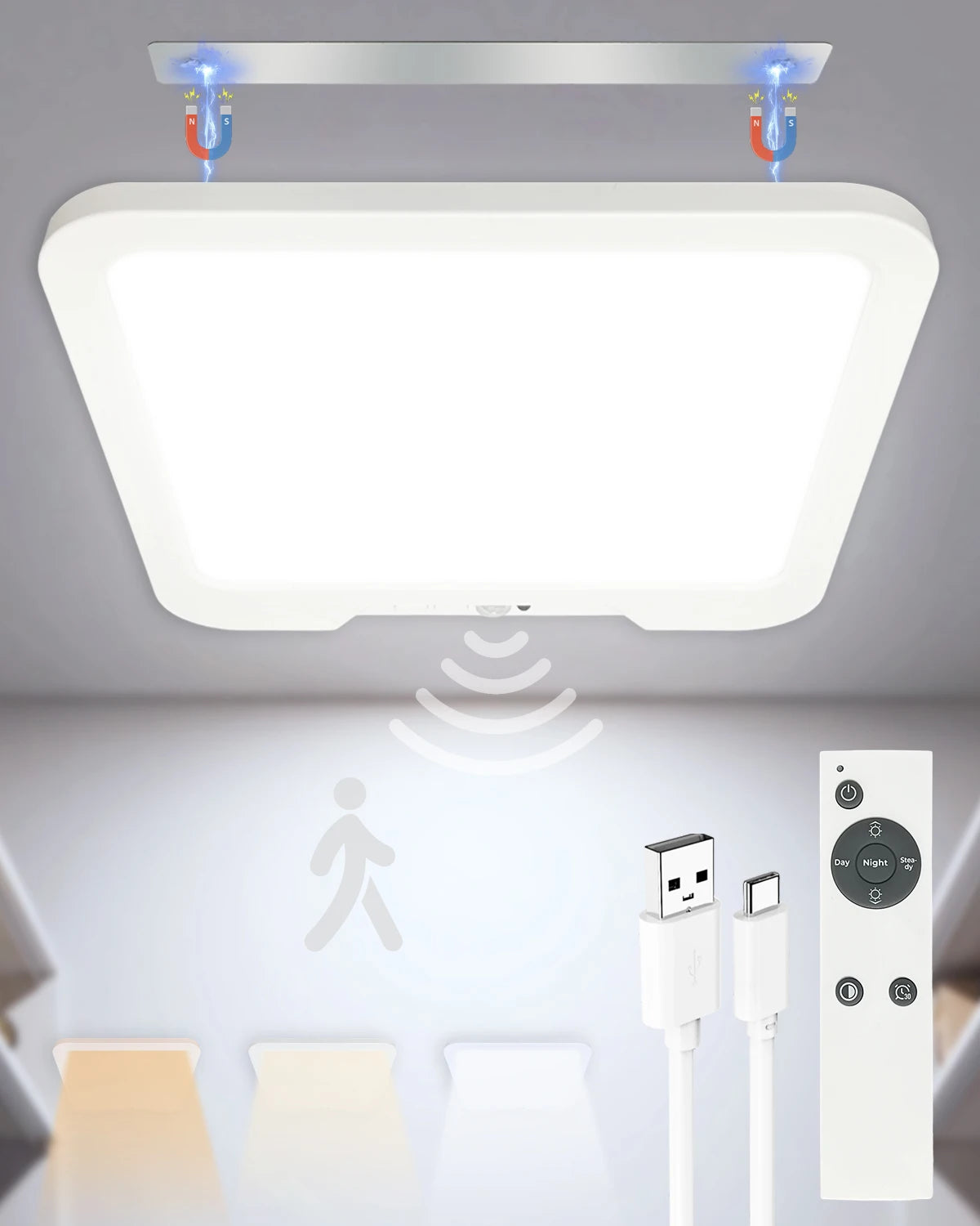 Rechargeable Dimmable LED Ceiling Light – Motion Sensor & Remote LED Ceiling Light Richie's White