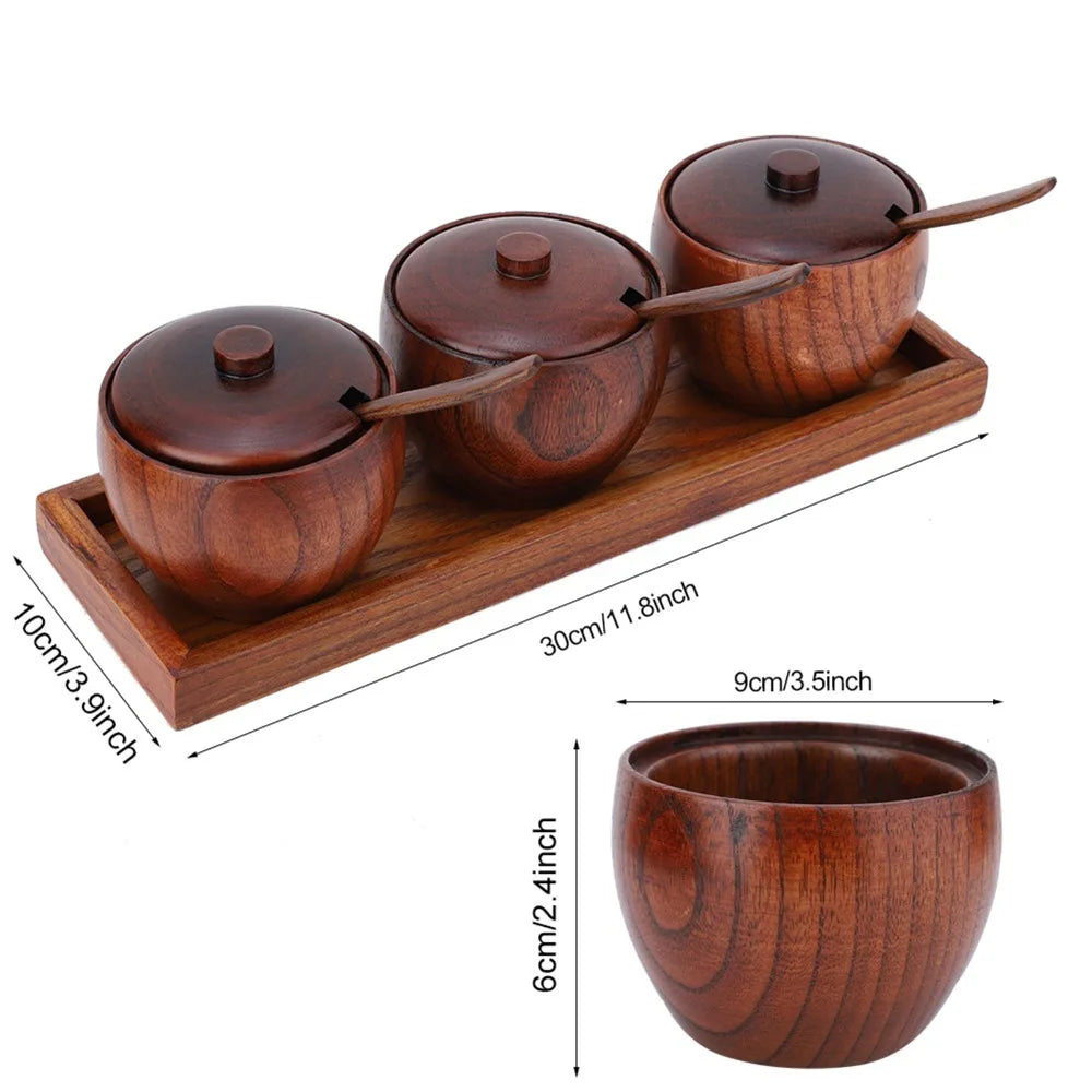 Wood Spice Jar Set with Spoons, Lids & Tray – 3-Piece Spice Jar Set Richie's
