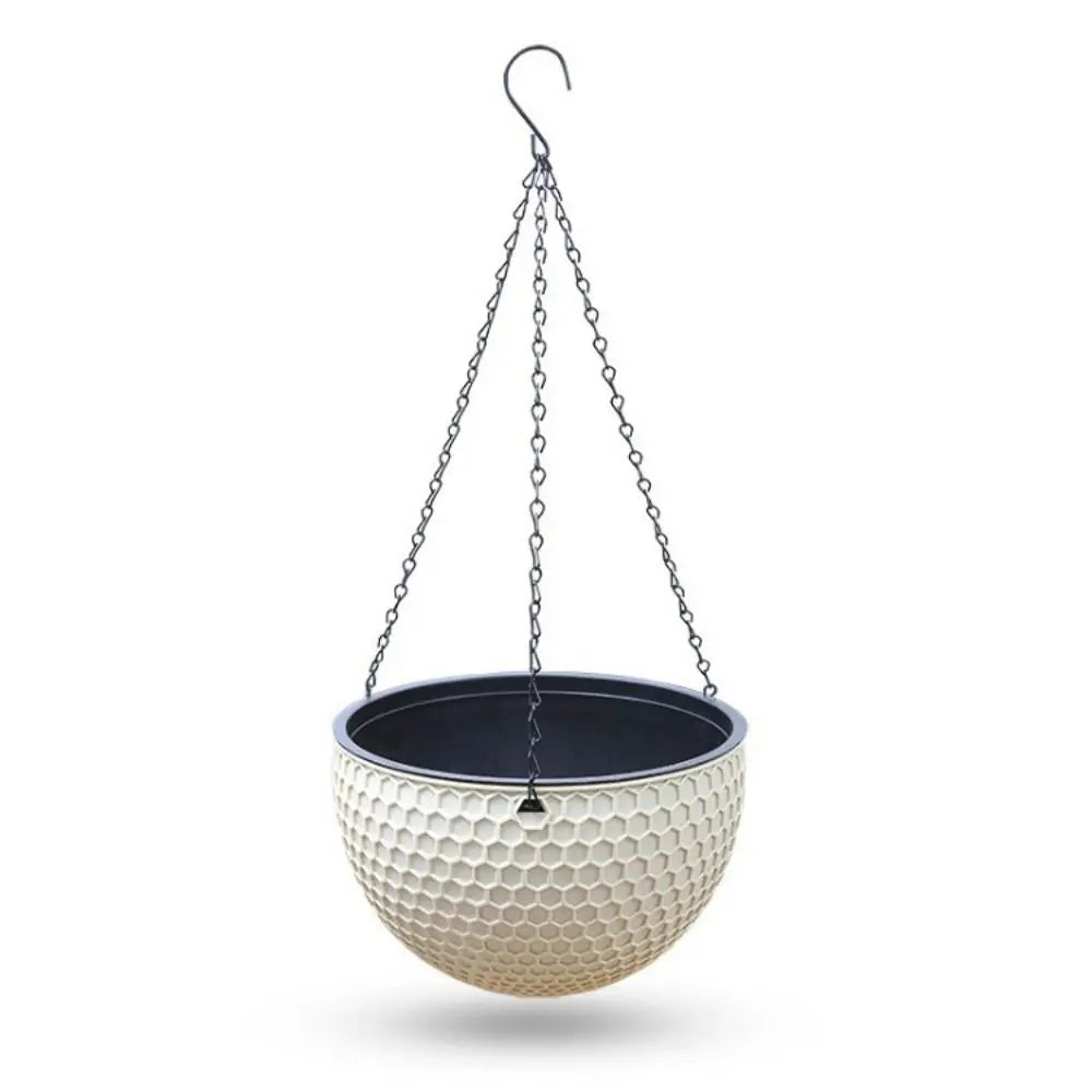 Hanging Woven-Look Self-Watering Flower Basket Hydroponic Pot Hanging Flower Basket Richie's beige