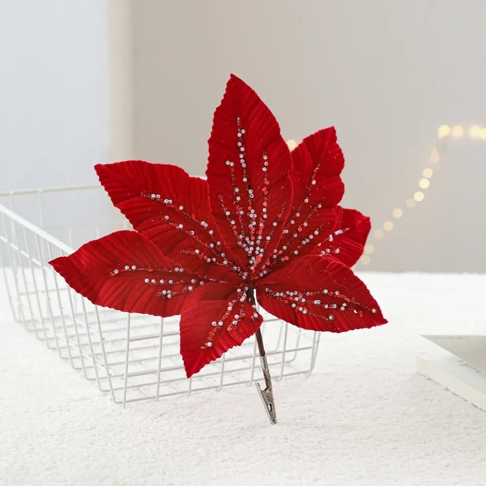 25CM Glitter Poinsettia Artificial Christmas Flower Decoration Artificial Christmas Flower Richie's