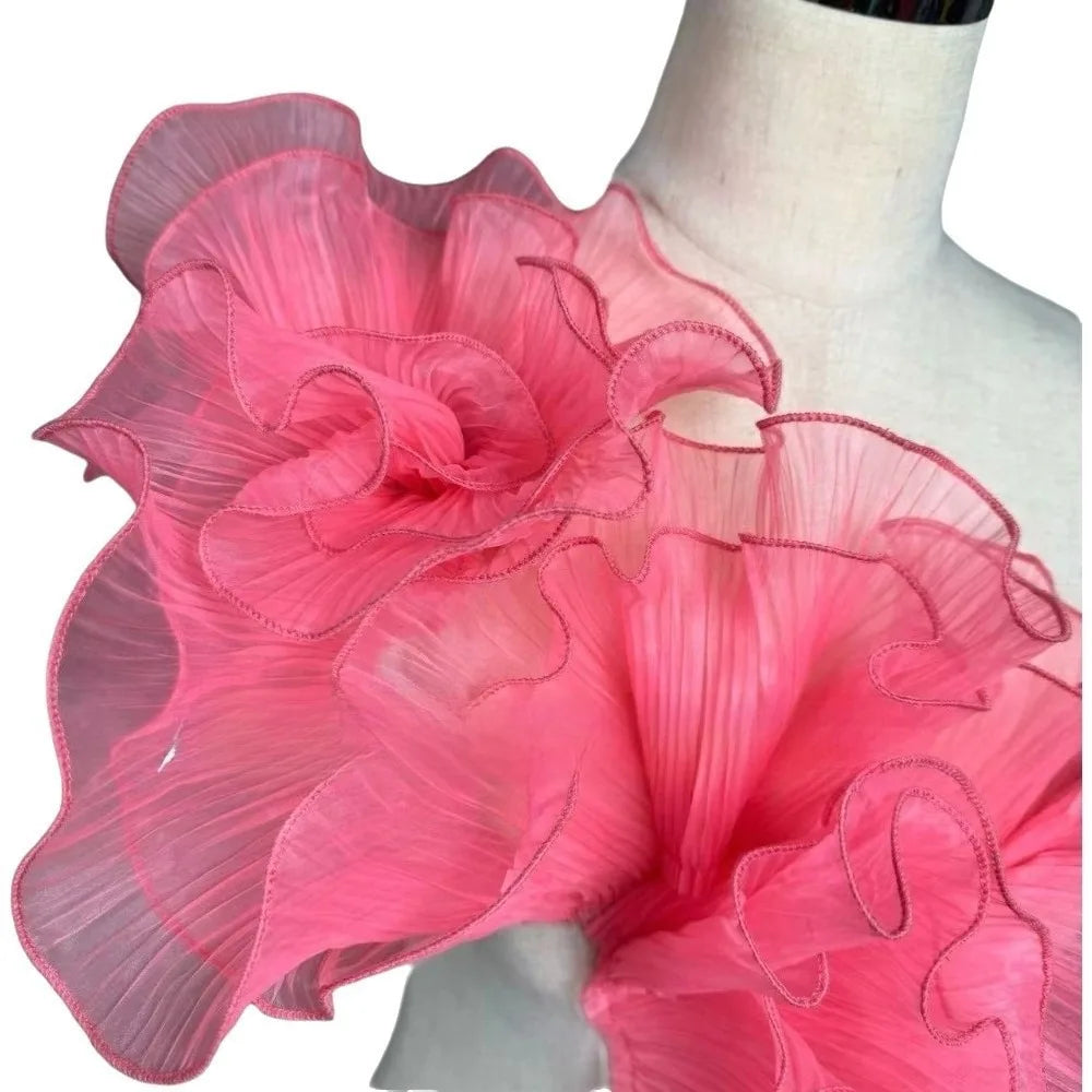 1 Yard Pleated Ruffle Fabric – Double Layer Mermaid Lace Organza Pleated Lace Fabric Richie's Watermelon Red Length 1 Yard
