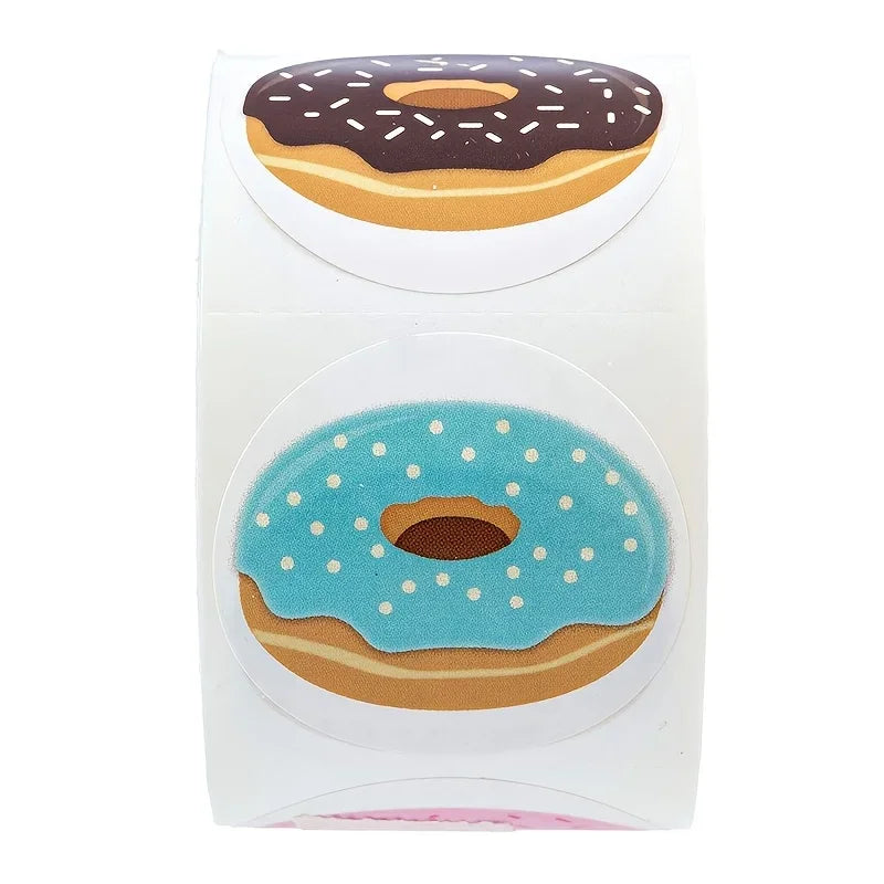 500 Pcs Donut Stickers Roll – DIY Labels & Envelope Seals Decorative Sticker Roll Richie's
