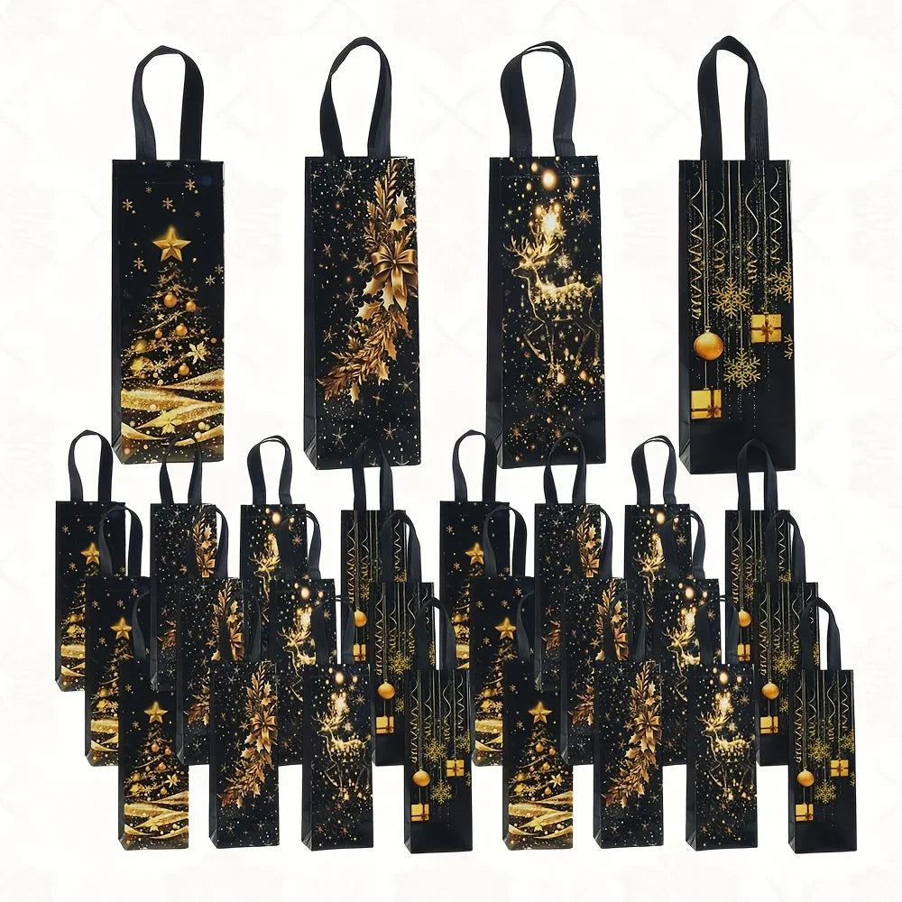 4 Pcs Christmas Wine Gift Bags – Black Gold Foil Bottle Bags Wine Gift Bags Richie's