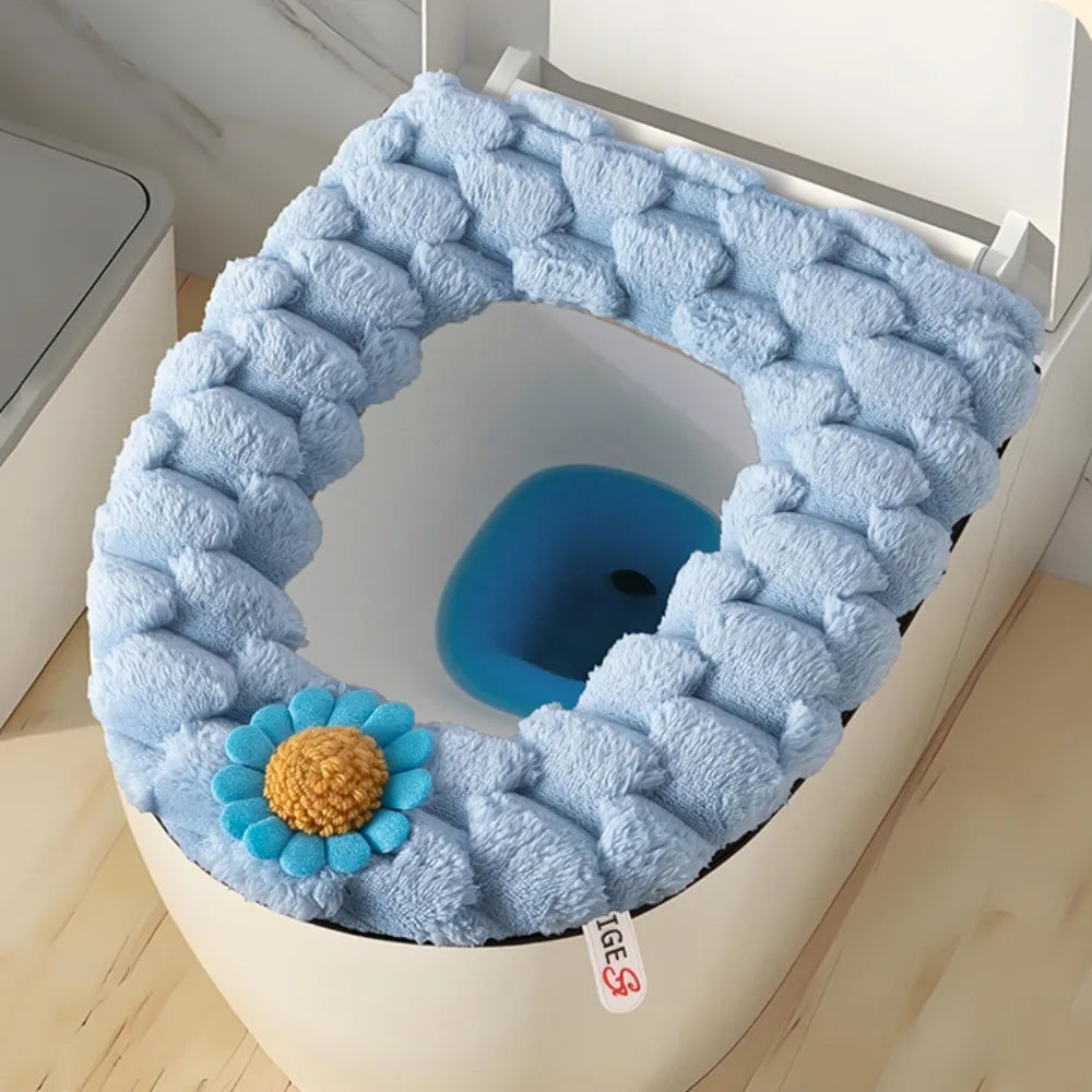 Thickened Plush Toilet Seat Cover Cushion – Washable & Warm Toilet Seat Cover Richie's Blue